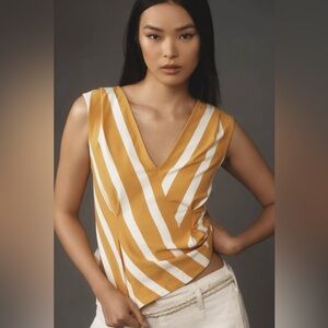 Anthropologie Maeve‎ Sleeveless V-Neck Corset Blouse Tank Top Striped S Orange